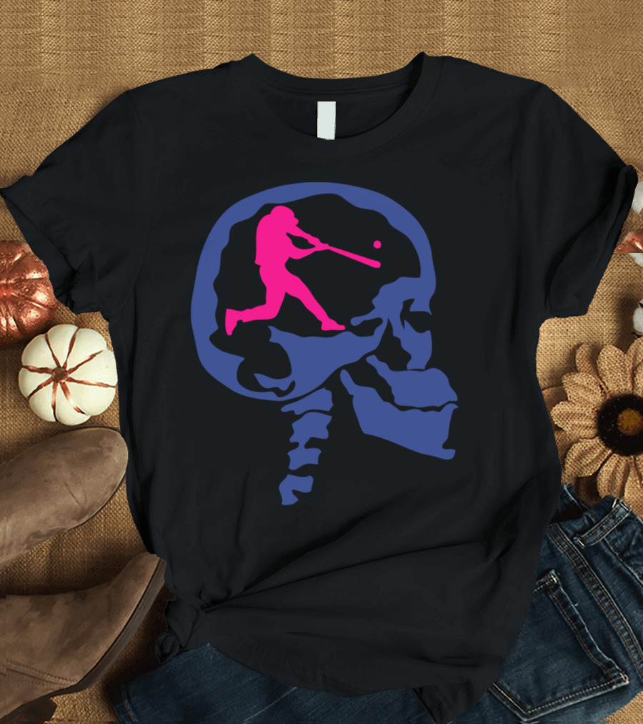 Baseball Player Inside Skull Head Skeleton T-Shirt