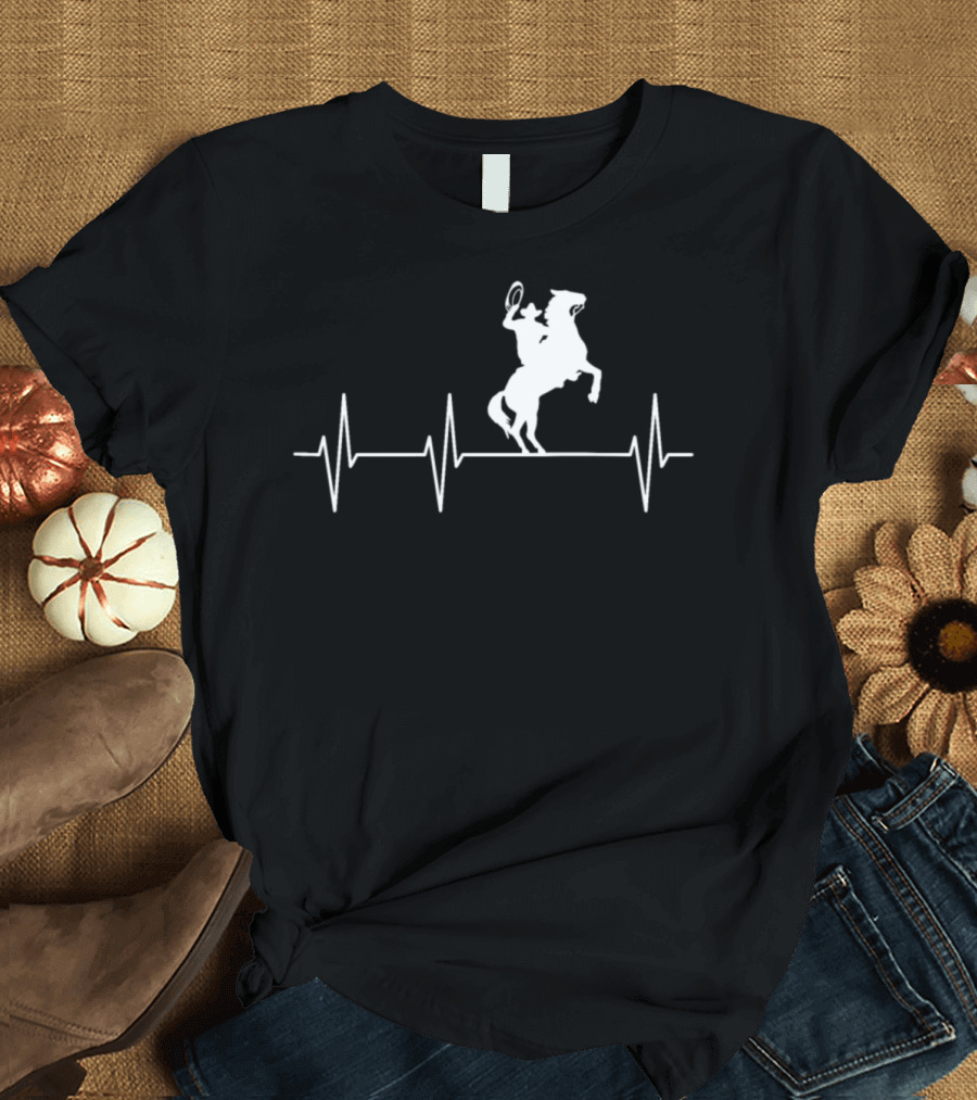 Cowboy Heartbeat Riding Rodeo Pulse Line T-Shirt