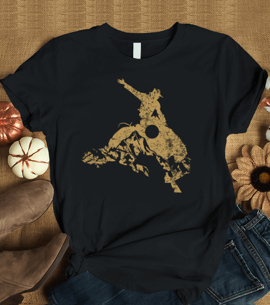 Cowboy Horse Riding with Cowboy Hat and Mountain T-Shirt