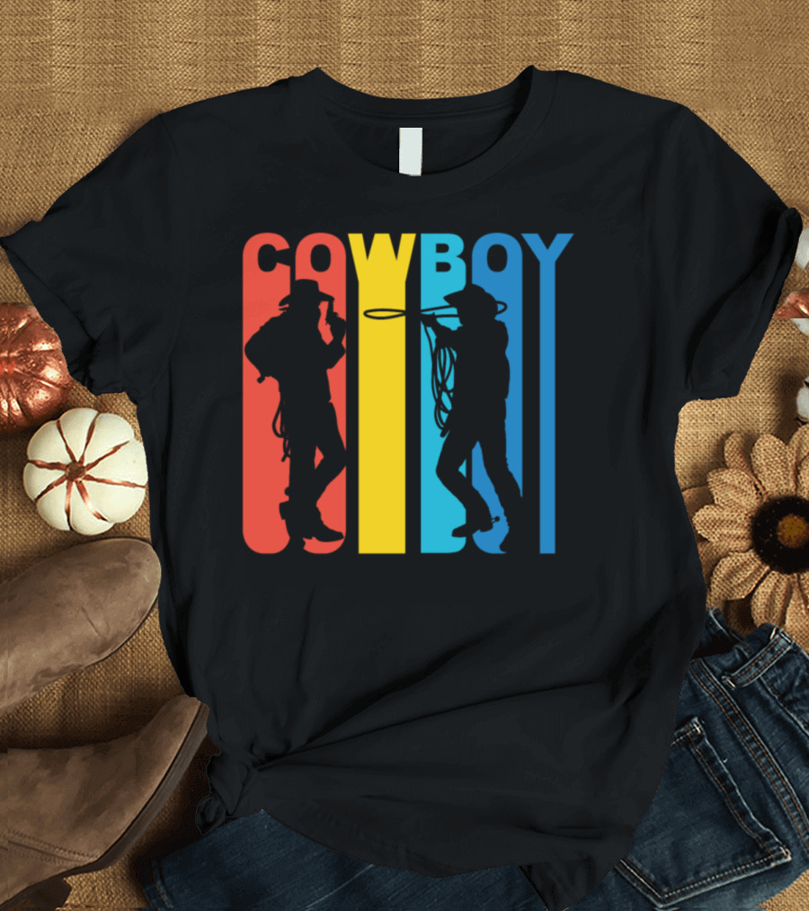 Cowboy Vintage Silhouette Retro Colors T-Shirt