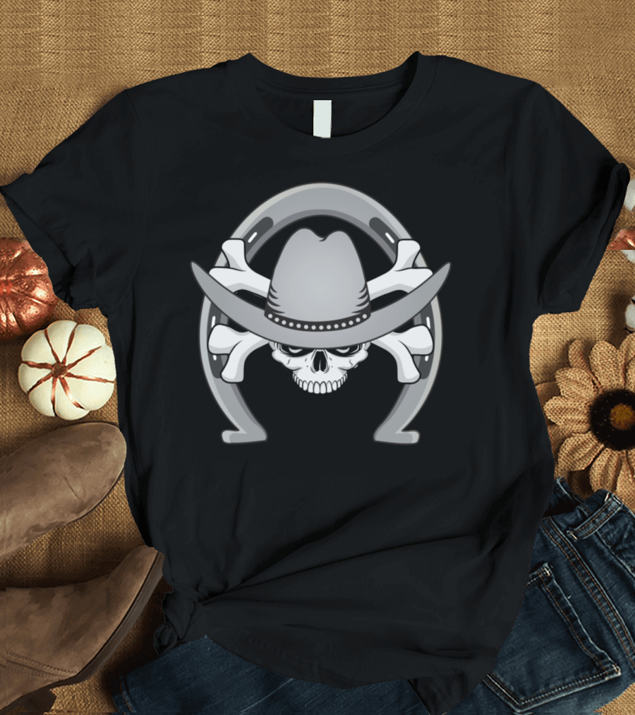 Cowboy Skull with Hat Inside Horseshoe T-Shirt