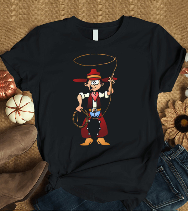 T-Shirt: Cowboy With A Lasso In Red Hat And Vest T-Shirt Cowboy With A Lasso In Red Hat And Vest T-Shirt