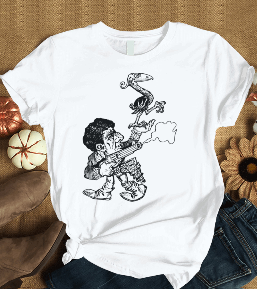 Cowboy Holding Smoking Gun With Quirky Chicken T-Shirt