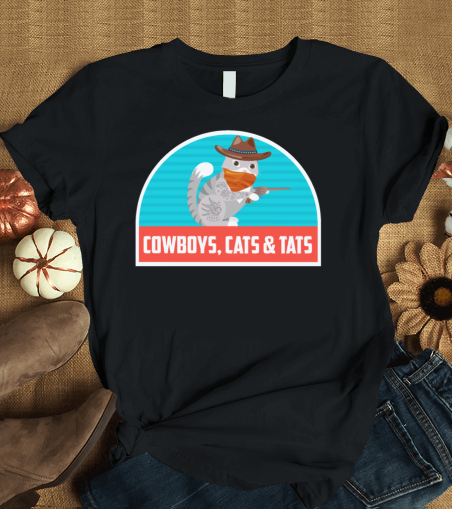 COWBOYS CATS and TATS Cowboy Cat with Tattoos and Bandana T-Shirt