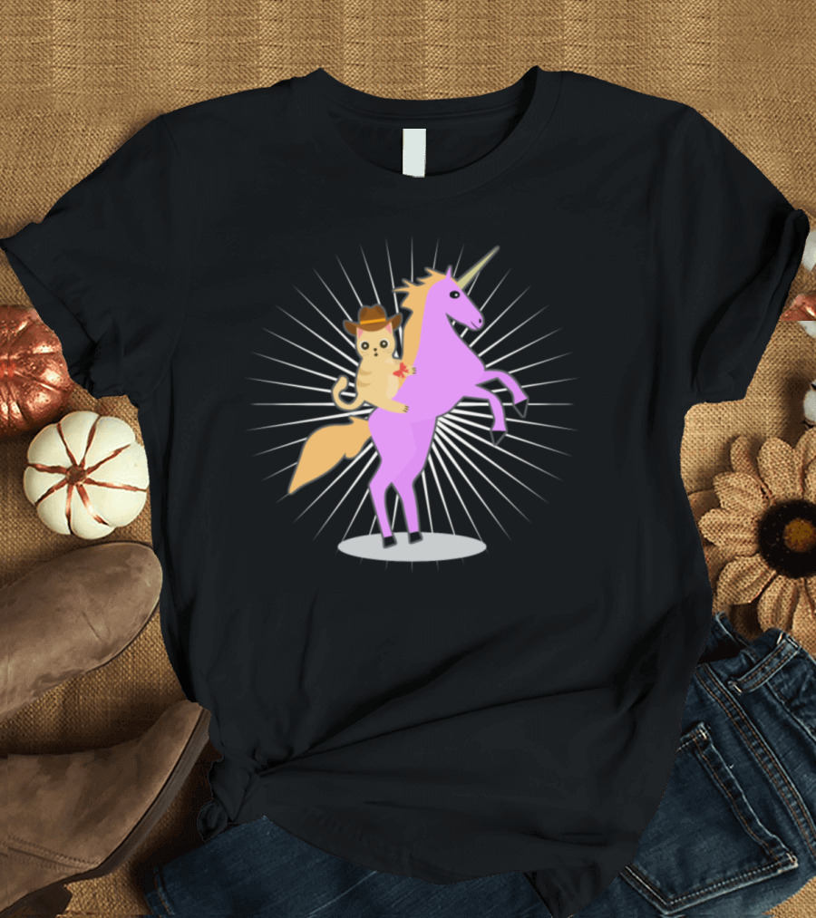Cute Cat Cowboy Riding a Unicorn T-Shirt