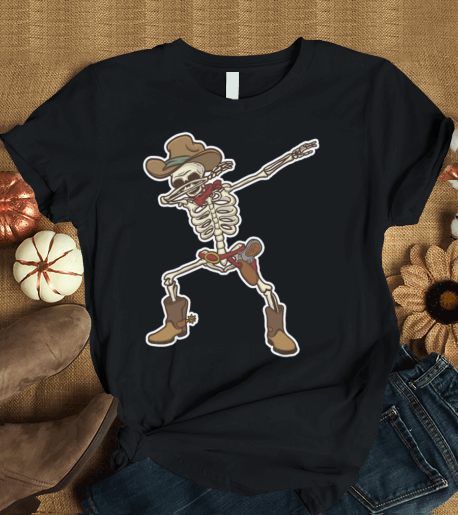 Dabbing Skeleton Cowboy Hat Western Dance T-Shirt