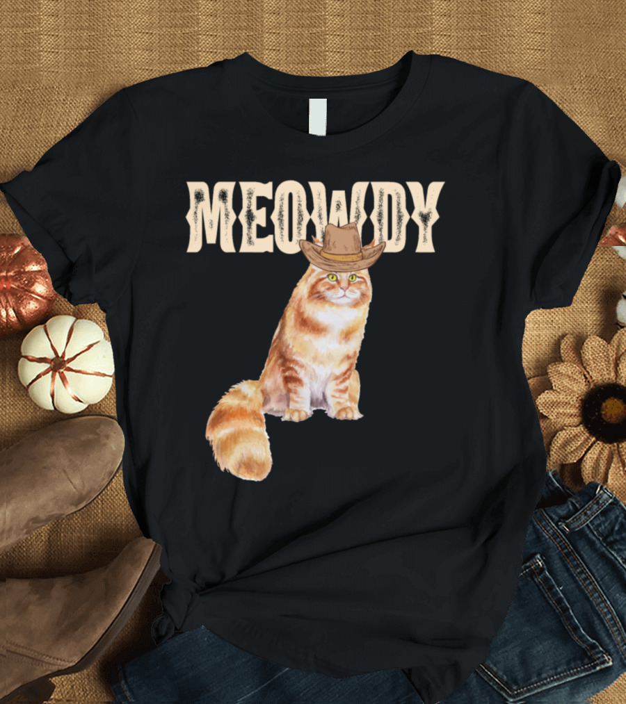 Meowdy Main Coon Cat Funny Western Cowboy Hat T-Shirt