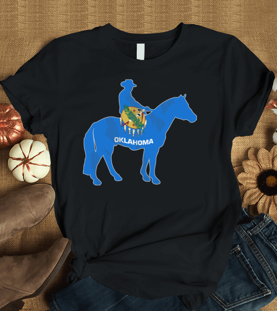 Oklahoma Horse Rider with State Flag Emblem T-Shirt