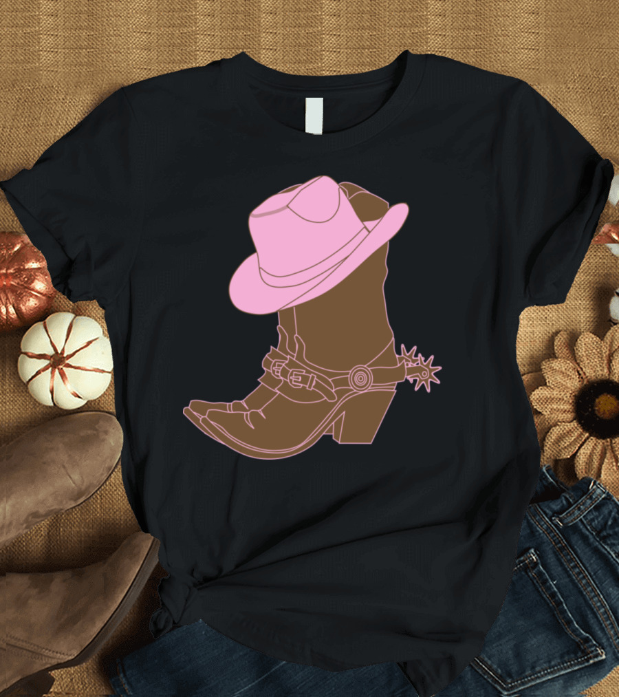 Pink Cowboy Hat and Boot with Spur T-Shirt