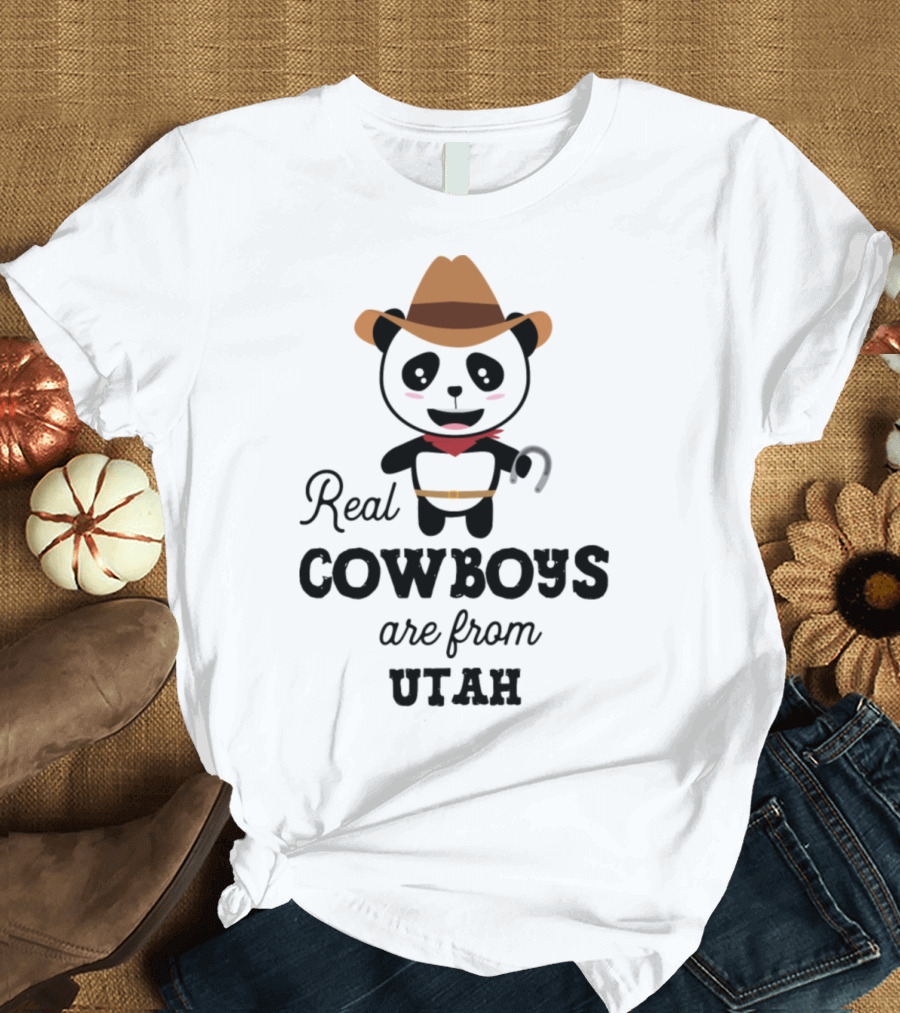 Panda Cowboy from Utah Holding Horseshoe T-Shirt