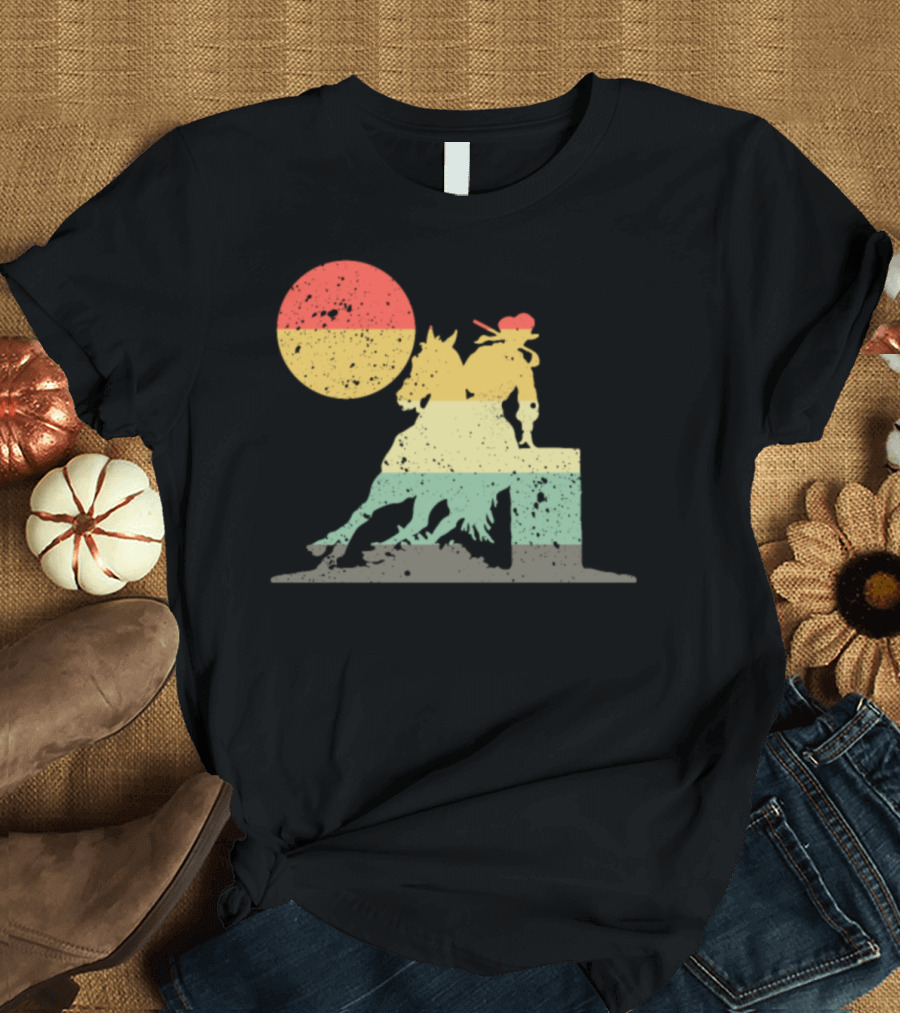 Retro Barrel Race Horse Rider Silhouette with Sun T-Shirt