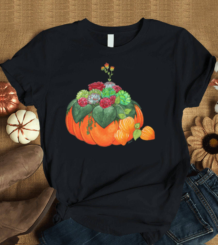 Autumn Bouquet Succulent Pumpkin Floral Arrangement T-Shirt