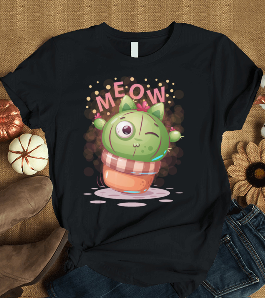 Trending Cactus Cat Meow Cute Plant Kitty T-Shirt