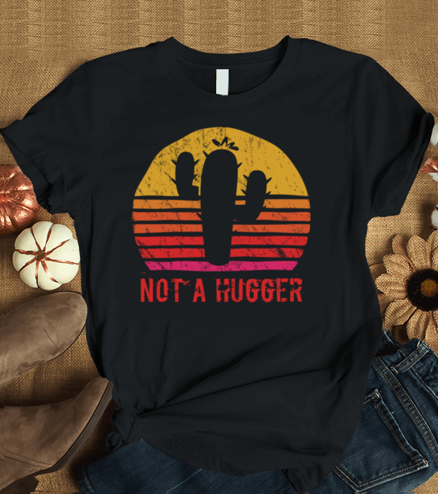Vintage Sunset Cactus Not A Hugger T-Shirt