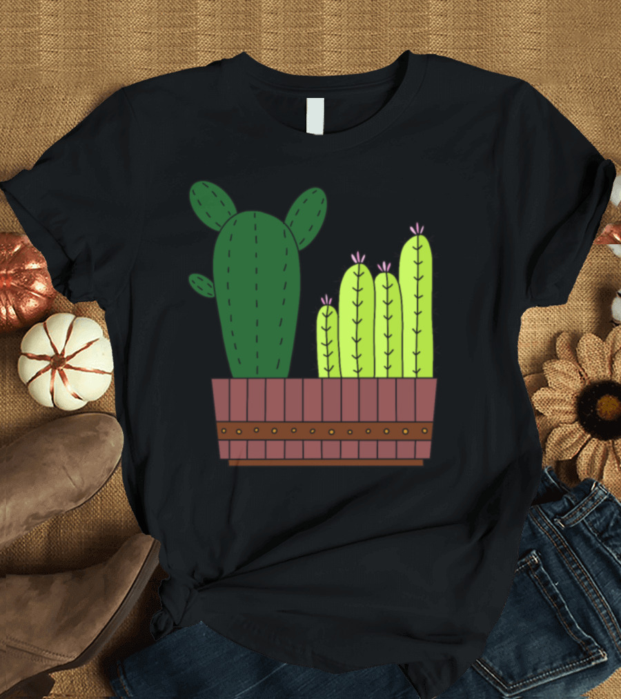 4 Cactus Groupies Cartoon Plant Pot T-Shirt