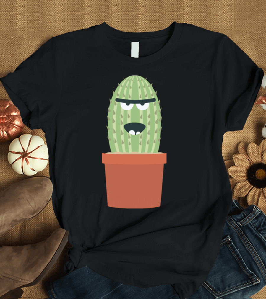 Angry Cactus Cartoon Face in Pot T-Shirt
