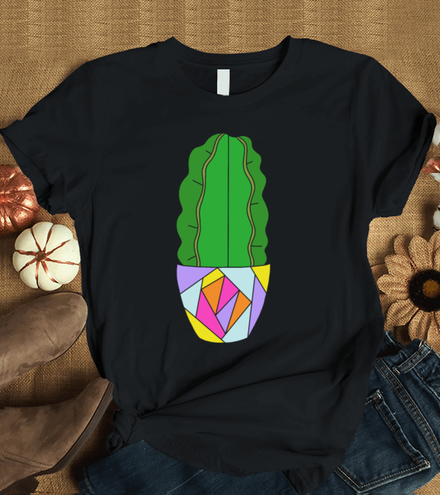 Armatocereus Cactus in Colorful Geometric Pot T-Shirt