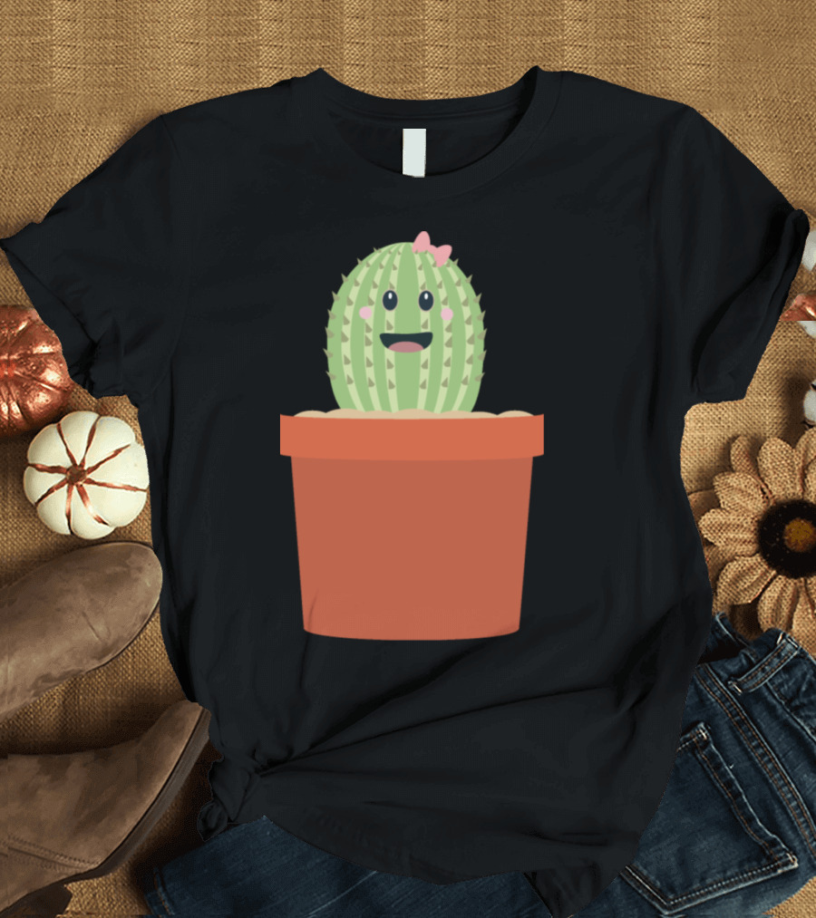 Baby Cactus Cute Smiling Kawaii Face in Flower Pot T-Shirt