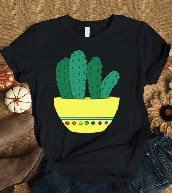 T-Shirt: Broccoli Cactus Cereal Bowl with Yellow and Multicolored Dots T-Shirt Broccoli Cactus Cereal Bowl with Yellow and Multicolored Dots T-Shirt