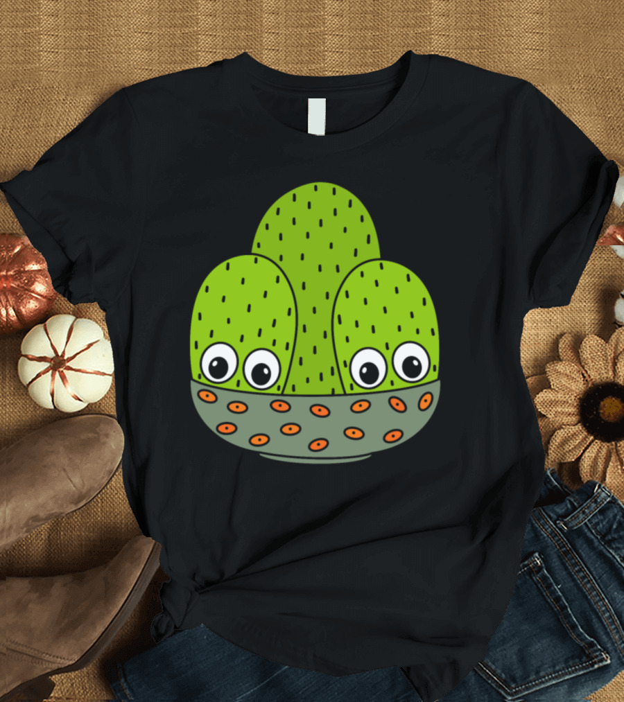 Cacti Bunch In A Bowl Planter Cute Cartoon Eyes T-Shirt