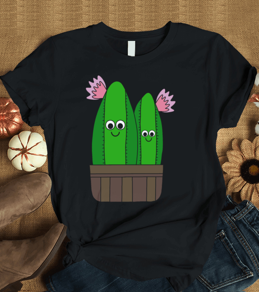 Cacti Cuties In A Wooden Pot With Smiling Flowers T-Shirt
