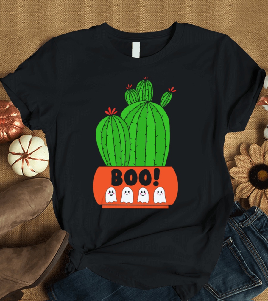 Boo Ghosts Cactus Halloween Pots T-Shirt