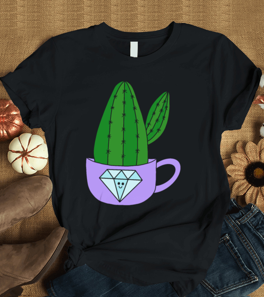 Cactus in Diamond Mug with Smiling Face T-Shirt