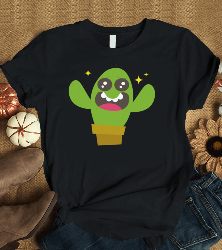 Cactus Loveqqe6e Smiling Cartoon Cactus with Sparkles T-Shirt