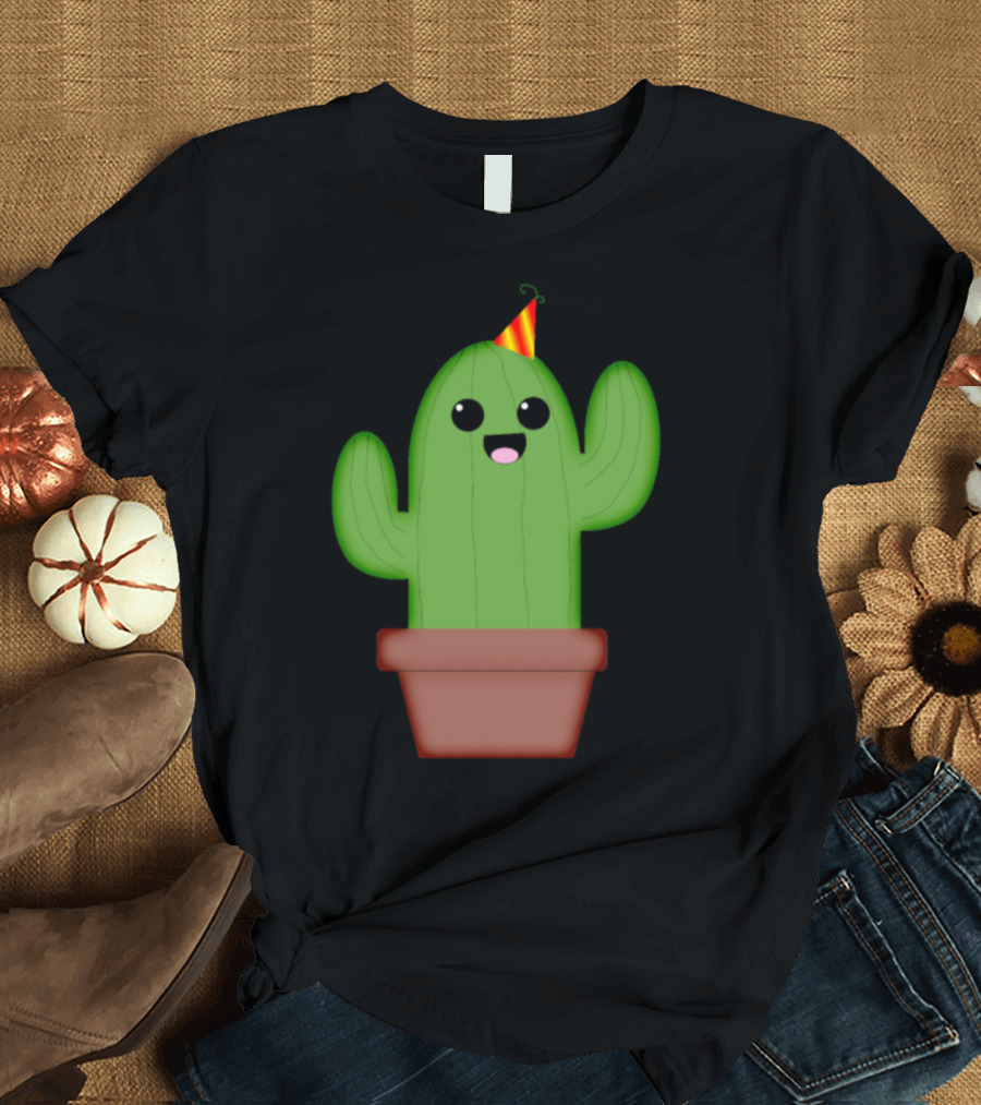 Cactus Party Kawaii Flower Hat Editions Happy Potted Cactus with Party Hat T-Shirt