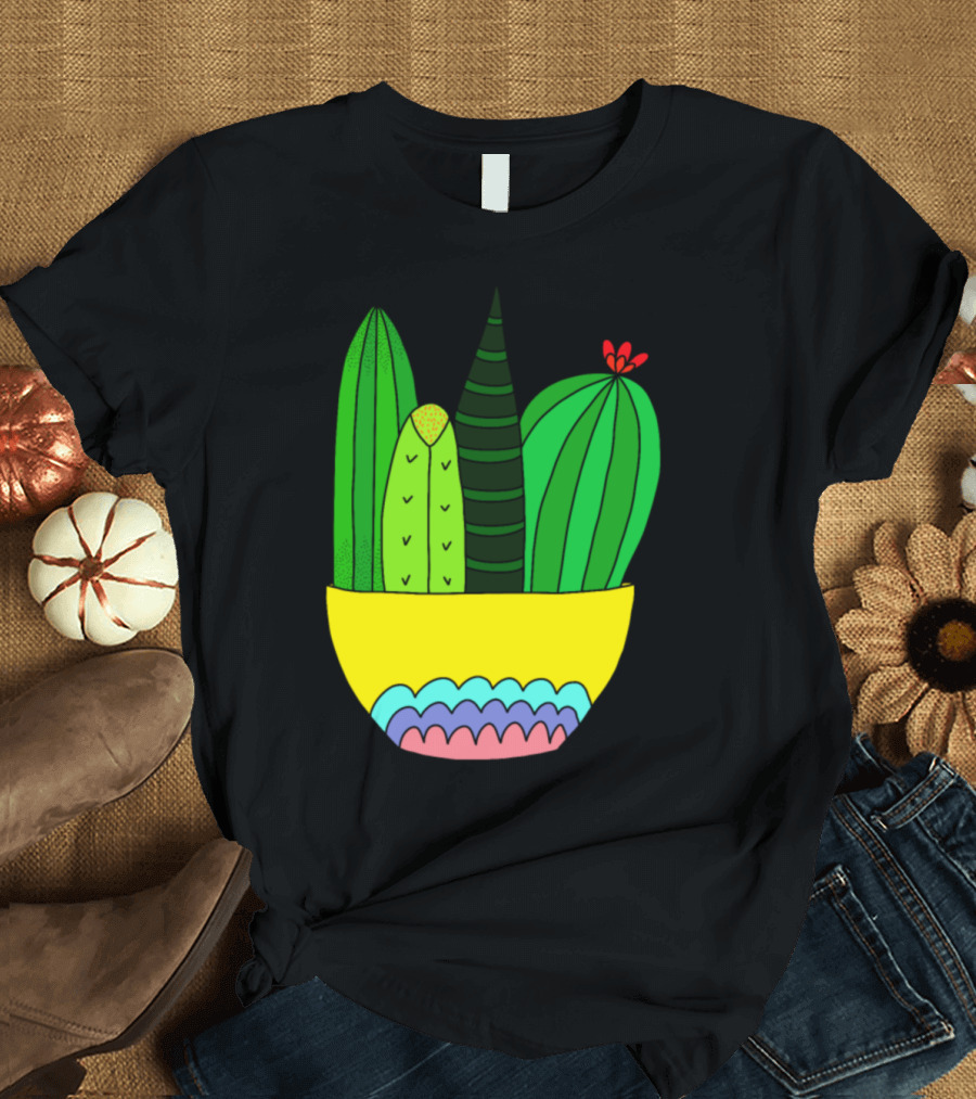 Cactus Succulent Arrangement Colorful Pot T-Shirt