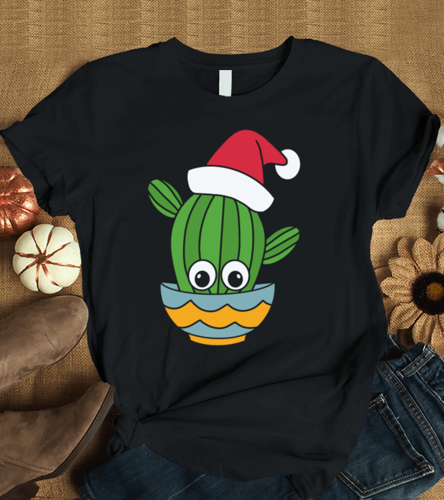 Cactus With Santa Hat In A Decorative Bowl T-Shirt