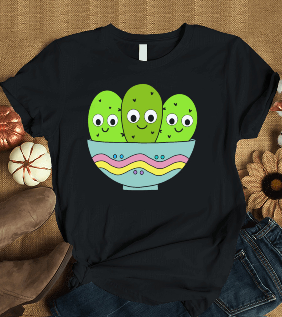 Cute Cacti Trio in Decorative Pastel Bowl T-Shirt