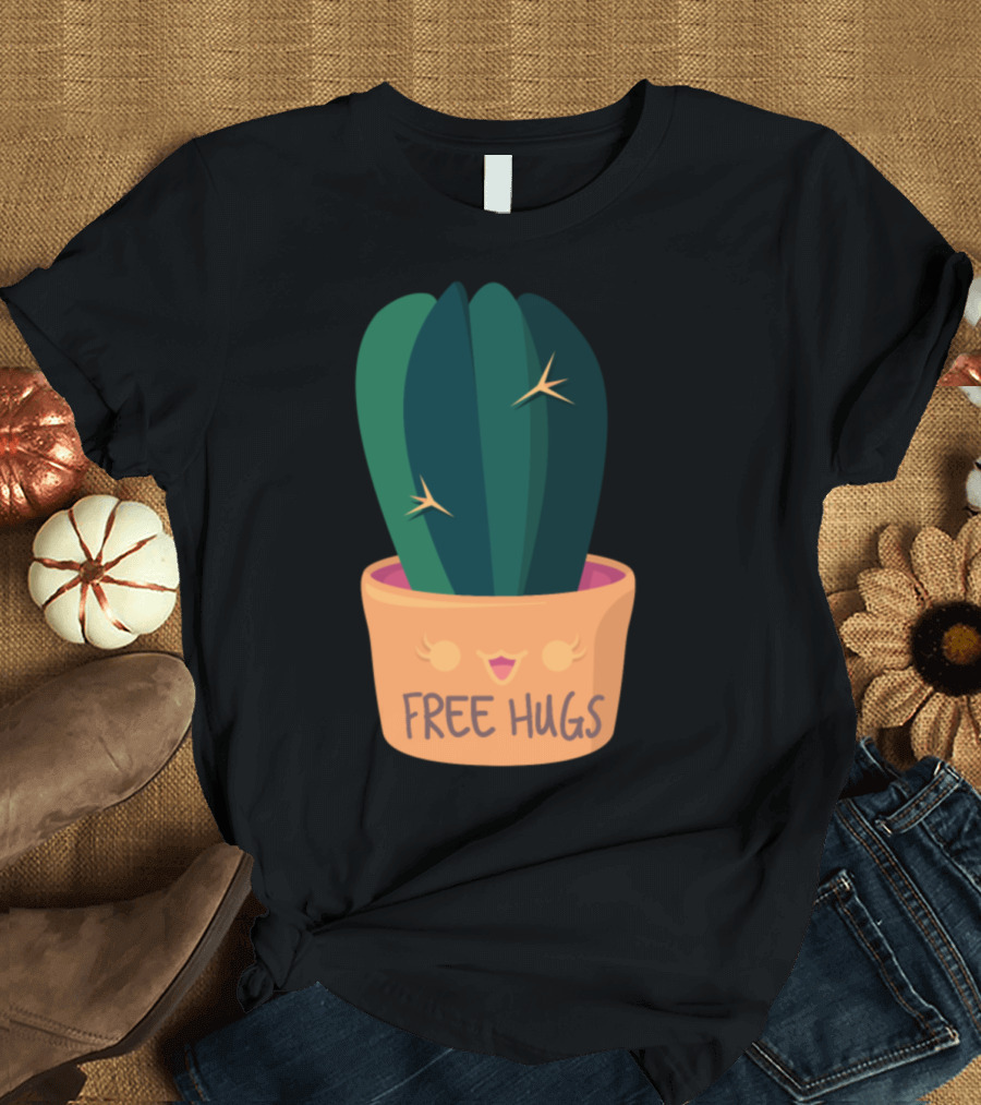 Free Hugs Cute Cactus in Smiling Pot T-Shirt