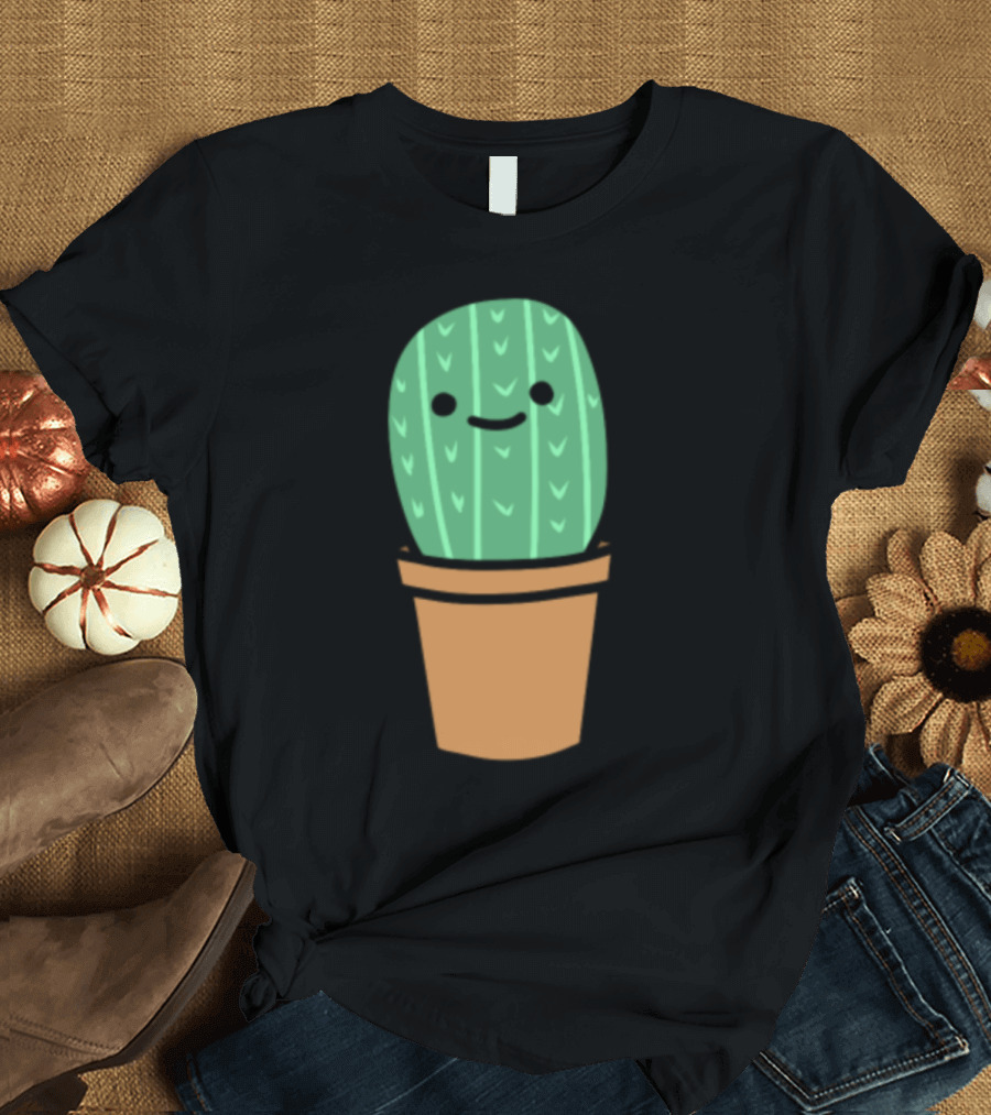 Cute Little Cactus Smiling Cartoon Plant T-Shirt