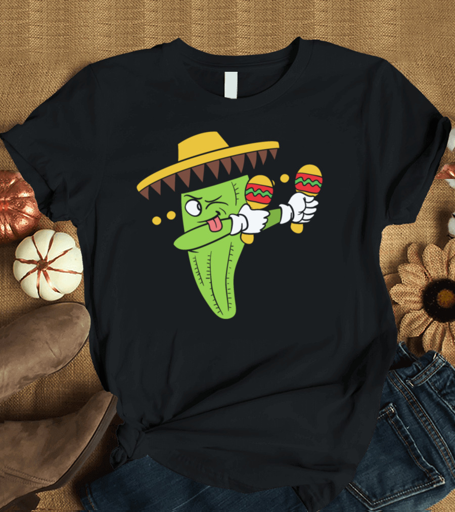 Dabbing Cactus in Sombrero with Maracas Dance Moves T-Shirt