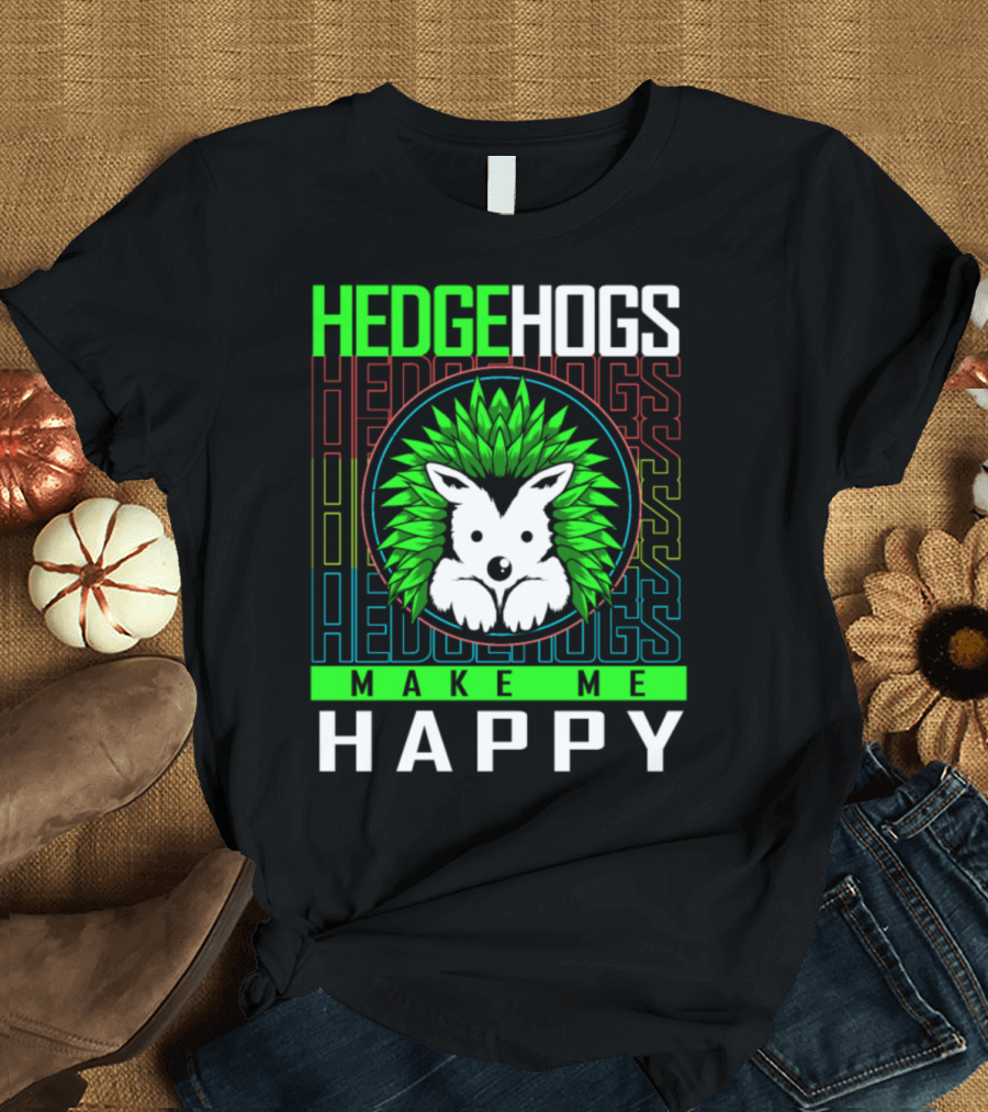 Hedgehogs Make Me Happy Retro 70s Vintage Animal Lover T-Shirt