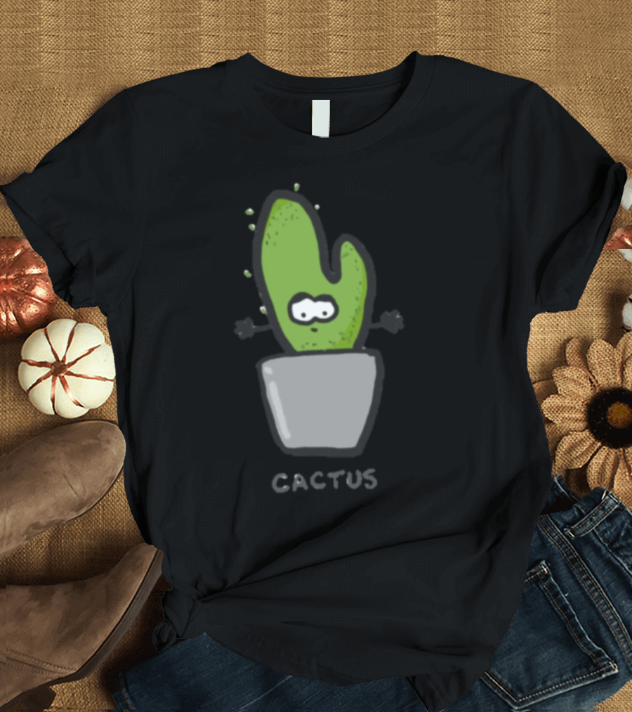 Hi My Name Is Cactus Playful Cartoon Plant in Pot T-Shirt