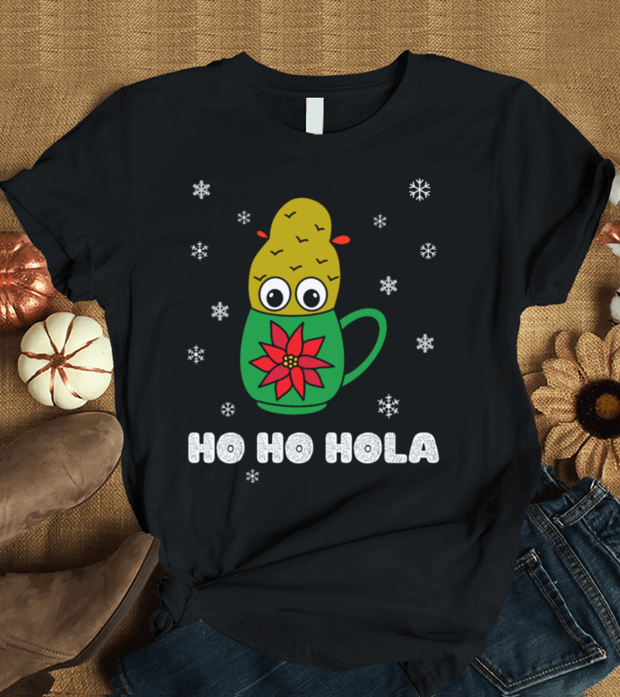 Ho Ho Hola Christmas Cactus Mug with Snowflakes T-Shirt