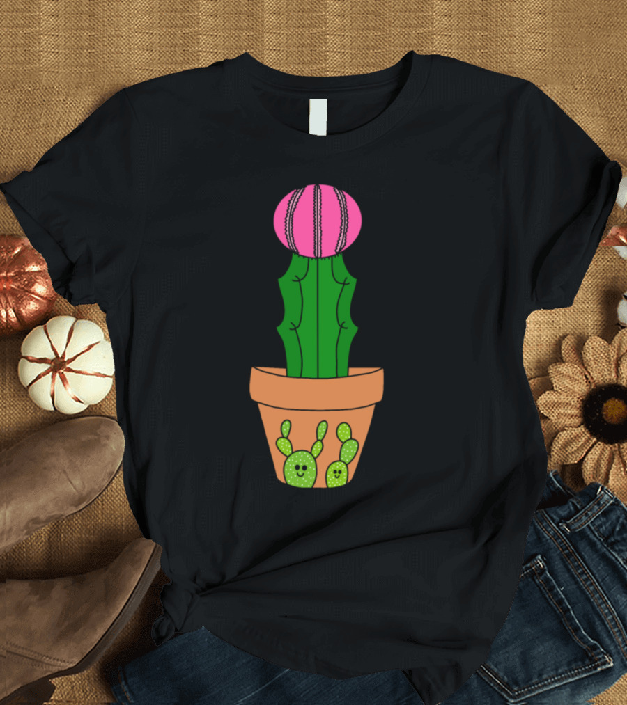 Hybrid Cactus with Smiling Cacti Friends in Cute Pot T-Shirt