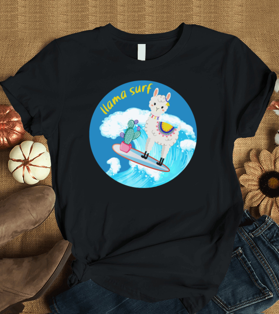 Llama Surf Catch the Wave Cactus Surfing Lama T-Shirt