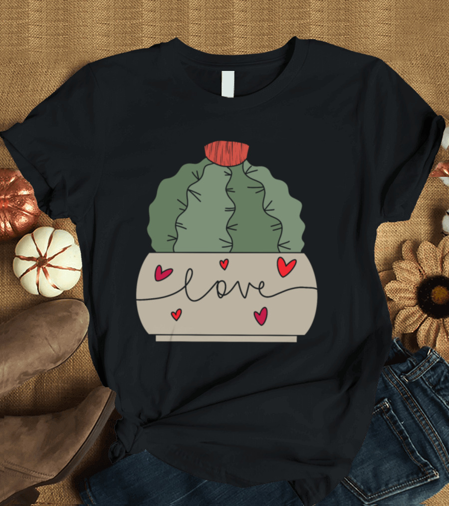 Melocactus Cactus Love Pot with Hearts T-Shirt
