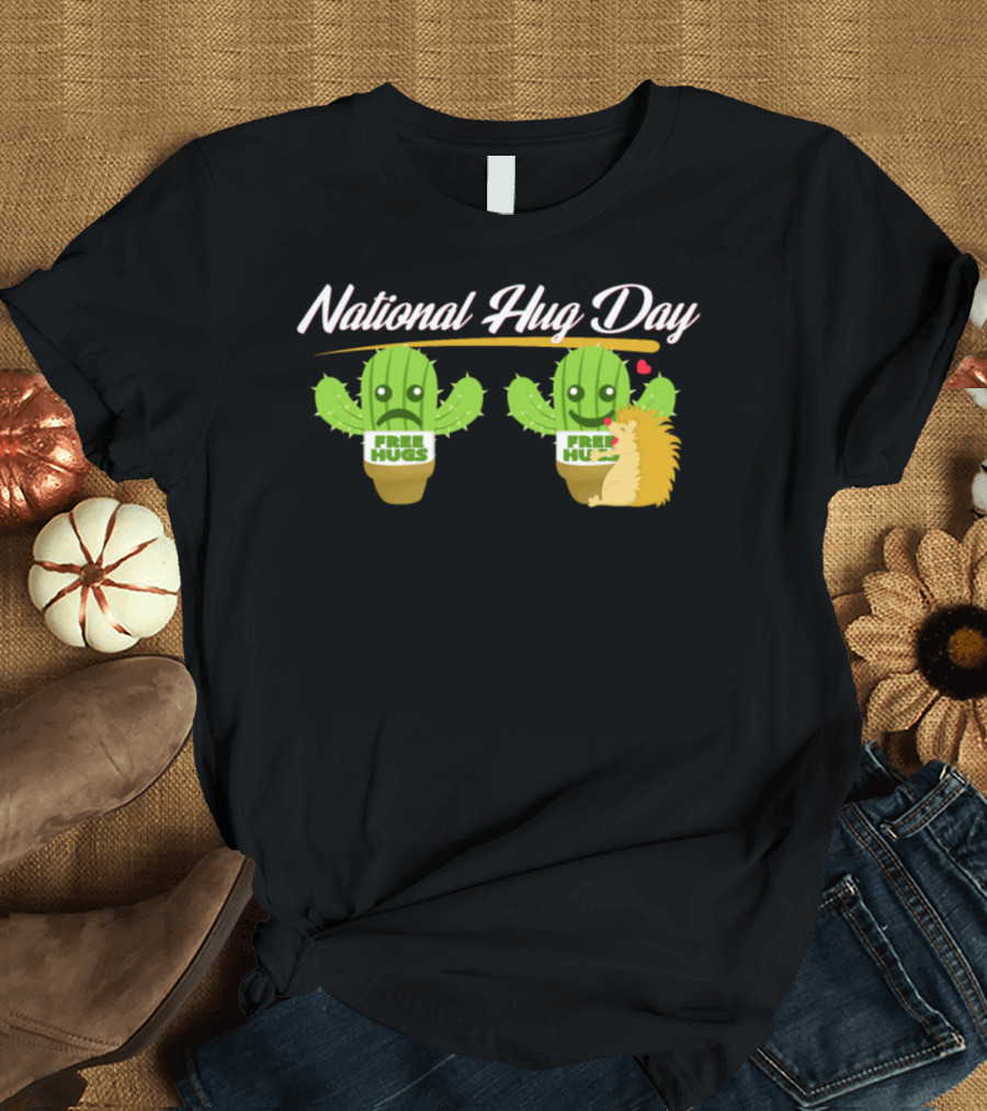 National Hug Day Free Hugs Cactus and Hedgehog T-Shirt