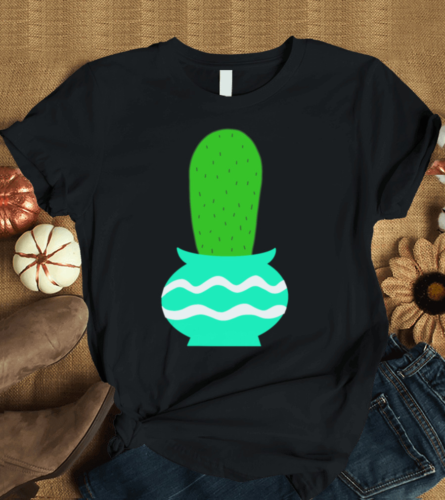 Plain Thumbup Cactus Pot with Wavy Lines T-Shirt