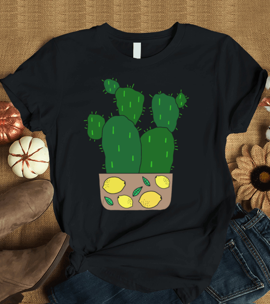Potato Cacti in Lemon Decorated Pot with Green Prickly Paddles T-Shirt