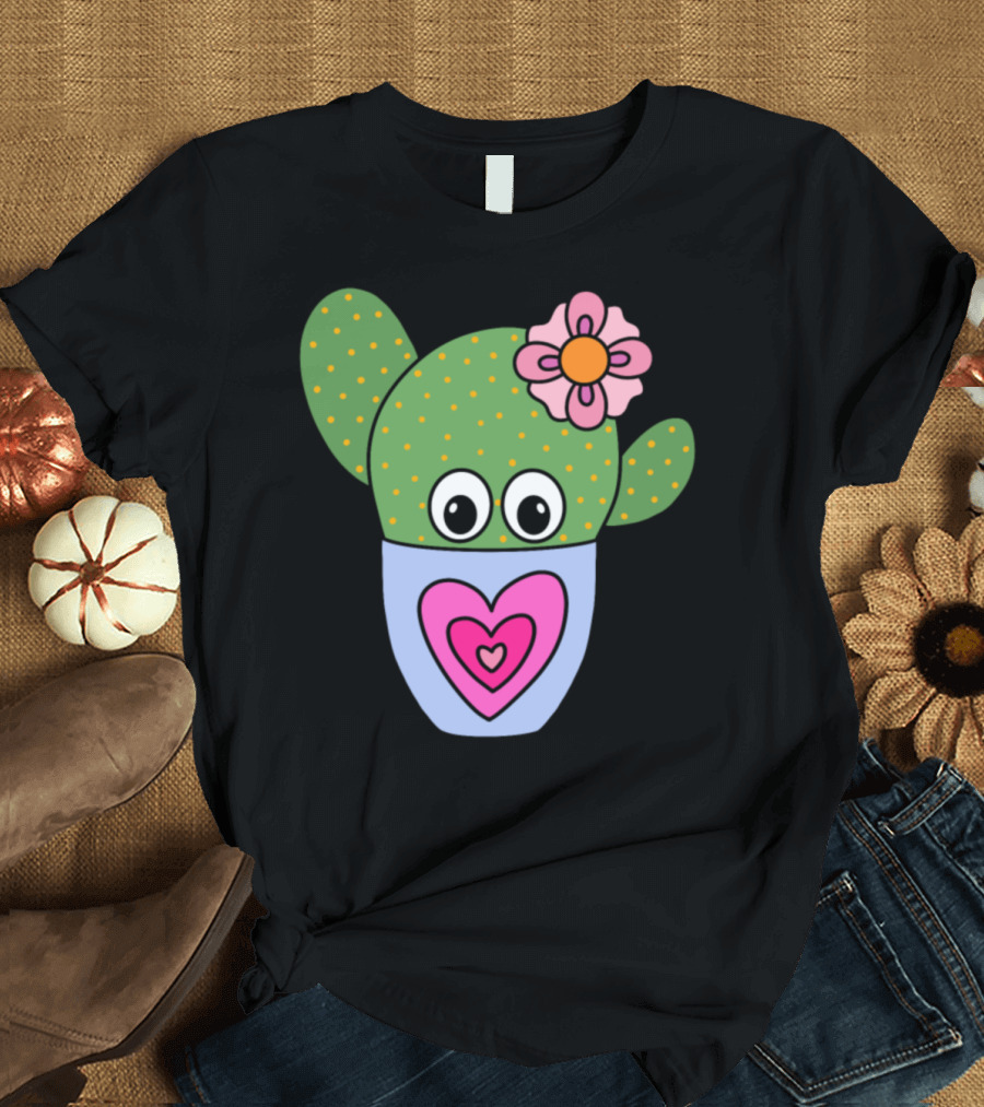 Pretty Cactus with Flower in Heart Pot T-Shirt