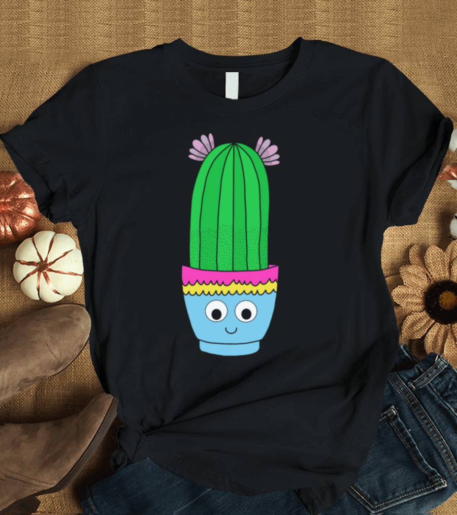 Pretty Prickly Pear Cactus Cute Pot with Big Eyes and Flowers T-Shirt