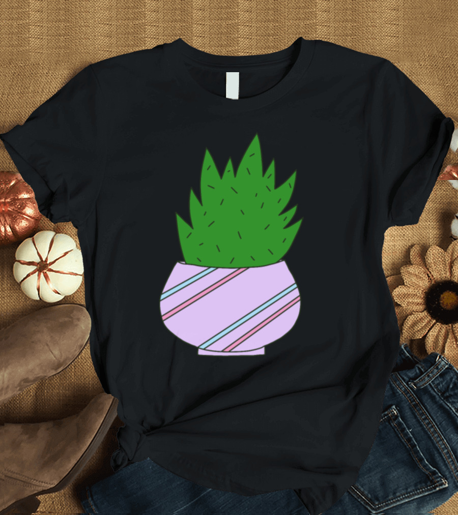 Pretty Succulent in Striped Pastel Pot T-Shirt