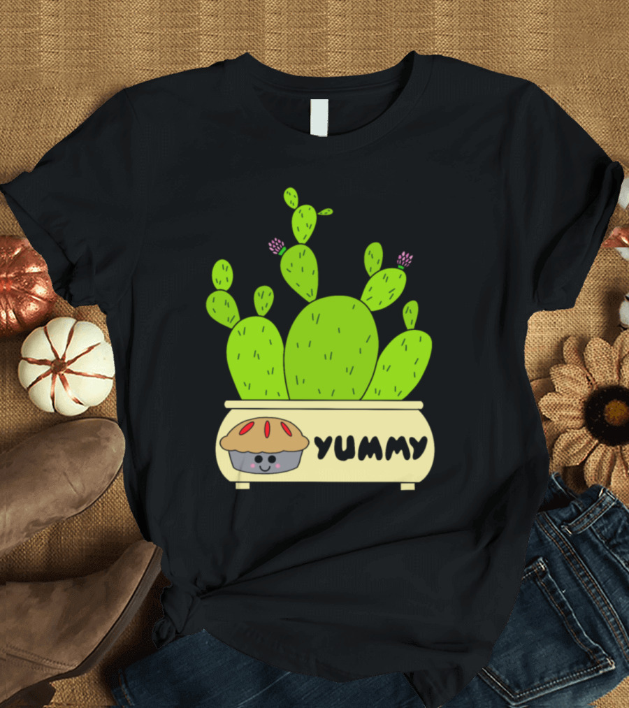 Prickly Pear Cacti in Yummy Pie Planter with Cute Pie Face T-Shirt
