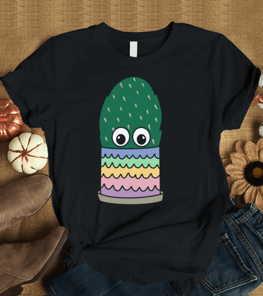 Playful Prickly Pear Cactus in Colorful Scallop Pattern Pot T-Shirt