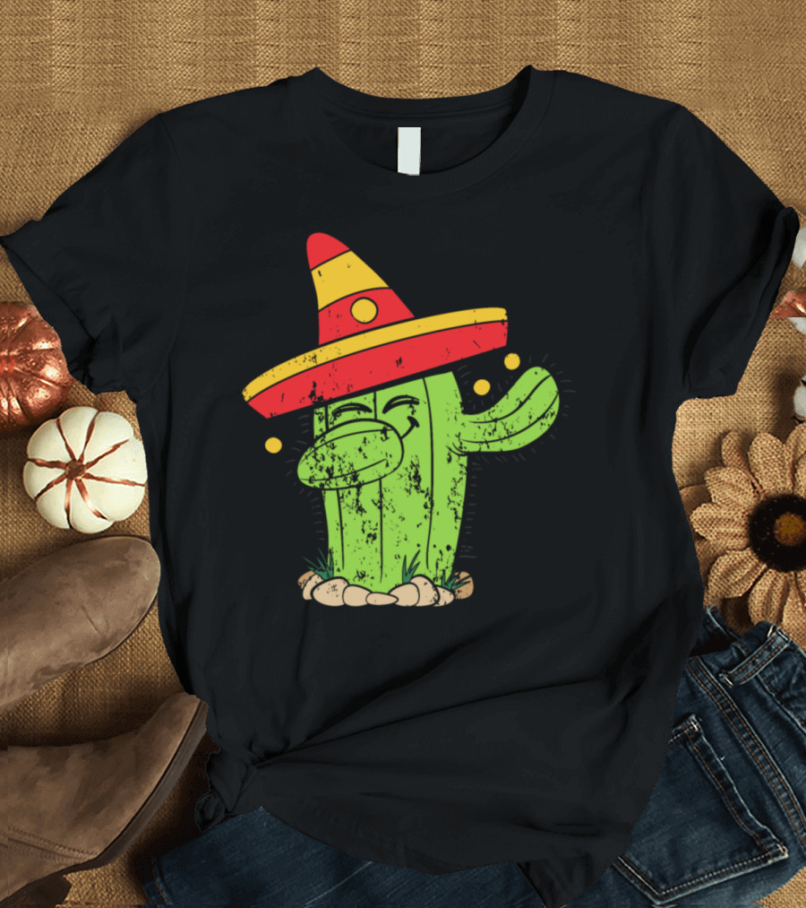 Retro Vintage Grunge Cactus Dabbing with Sombrero T-Shirt
